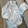 Estilo Coreano Primavera y Otoño Nuevo Manga Larga Seda de Hielo Delgado Dulce Color Sólido Encaje Ropa de Casa Dulce Conjunto para Mujer