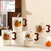Copo de Água de Cerâmica com Design de Coração Delicado, Alto Valor Estético, Presente para Estudantes, Uso Doméstico, Caneca Prática com Tampa