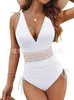 Aliexpress Amazon Popular Transfronterizo Europeo y Americano Multicolores Cuello en V Cubre Piel Tiras Plisadas Aspecto Adelgazante Traje de Baño de Una Pieza para Mujer