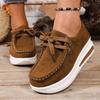 Comercio Exterior Transfronterizo Estación Independiente de Gran Tamaño Primavera y Otoño Nuevos Zapatos Casuales de Cuña con Cordones Delanteros Mocasines de Suela Gruesa Europeos y Americanos para Mujer