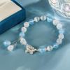 Pulseira Laço Olho de Gato Água-Marinha com Pingente de Franja de Cristal Artificial e Contas Artesanais para Presente de Namorada