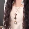 Colar de Câmera Marrom Vintage para Mulheres, Franja Longa, Corrente de Suéter com Cordão de Couro Outono/Inverno, Acessório de Design Único