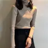 Suéter de tricô canelado com gola alta para mulheres, outono e inverno, modelagem justa, valoriza a silhueta, manga longa, peça básica, estilo coreano, macio e aconchegante, suéter interno de gola alta