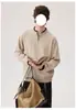 Estilo Old Money Malha com Gola Henry Masculina Outono Preguiçoso Relaxado Camiseta de Manga Longa Camada Base Falsa de Duas Peças
