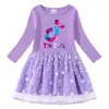Vestido Transfronterizo Nuevo para Niñas Primavera y Otoño Algodón Estampado Caricatura Estrellas y Luna Malla Manga Larga Vestido de Princesa
