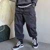 Pantalones cargo de comercio exterior para hombre, informales, elegantes, de peso pesado, negros, con bolsillos grandes y solapa, holgados y versátiles, de calle, modernos.