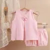 Conjunto de Falda de Gasa para Bebé Niña Primavera y Verano Nuevo Color Sólido Doble Capa de Gasa Transpirable Niñas Lazo Traje de Casa