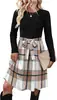 Vestido Transfronteiriço Gola Redonda Canelado Manga Longa Patchwork Xadrez Cadarço Cintura Marcada Corte A Estilo Europeu Outono/Inverno Roupas Femininas