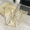 Ropa interior de encaje con tentación ingeniosa para niñas, pantalones cortos triangulares de cintura alta con lazo de seda morera y entrepierna sexy para mujer