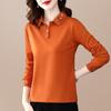 Camiseta de Algodão Puro Manga Longa Feminina Chegada Nova de Verão Elegante Moda para Mães de Meia-Idade Estampada Lapela Top Base Camisa Polo