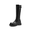 Botas de cavaleiro femininas de sola grossa em novo estilo para mulheres baixinhas, estilo retrô europeu e americano, salto grosso de 5 cm, botas altas versáteis, botas longas acima do joelho
