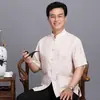 Camisas de Manga Corta Estilo Tang para Hombres de Mediana Edad y Mayores, Ropa de Kung Fu, Camisetas Casuales de Algodón y Lino, Camisas de Lino, Ropa Étnica Estilo Chino