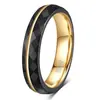 Anillo de Acero de Tungsteno de Moda Personalizado con Diseño Simple de Ranura Negra con Forma de Diamante de 4-6 mm en Oro de 18 Quilates, Nuevo Producto Transfronterizo Europeo y Americano, Venta al por Mayor para Hombres