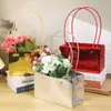 Bolso de mano tipo espejo plateado brillante para flores, caja de regalo, bolso de mano de papel con material floral brillante