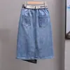 Talla grande verano irregular A- línea falda adelgazante moda cintura elástica falda de mezclilla combinable falda midi moderna para mujer