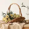 Cesta de Flores Paja Tejida Sauce Tejida a Mano Flor Arreglo Floral Cesta Cesta de Almacenamiento Portátil Tejida en Bambú Cesta para Recoger Frutas