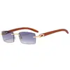 Nuevas Gafas de Sol Sin Montura de Marco Cuadrado con Varillas de Textura de Madera Única, Versátiles y de Moda Gafas de Sol con Protección UV