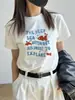 Talla Grande Algodón Manga Corta Mujer Verano Nuevo chica rellenita Corte Ajustado Holgado Camiseta Hombro Cuello Redondo Estampado Camisa Base Superior