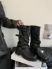 Botas Retro de Tacón Grueso hasta la Mitad de la Pantorrilla Botas Vaqueras Occidentales Arrugadas Botas de Montar Botas de Moda de Principios de Otoño Estilo Coreano Botas para Mujer de Caña Recta
