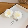 Conjunto de Colar, Brincos e Anel de Flor de Tecido Redonda Europeu e Americano com Pérolas, Corrente para Clavícula com Design Vintage, Joias Elegantes