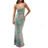Ropa de mujer transfronteriza, nueva colección de verano 2026: vestido sexy y elegante de corte ajustado con estampado, tirantes y lazos