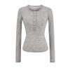 Camiseta Feminina Manga Longa Gola Henry Americana 2025 Europeia e Americana Leve Microtransparente Slim Fit Camisa Base Top