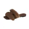 Pantuflas únicas y sofisticadas de piel de conejo con hebilla metálica para mujer, nuevas pantuflas planas sin cordones de gamuza para usar en exteriores