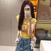 Camiseta casual de manga corta para mujer con estampado de gato y cuello redondo, nuevo top elegante versátil de verano, corte ajustado