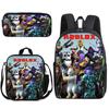 Mochila Anime 3D Set de Tres Piezas Roblox Bolsa para Comida de Estudiante Estuche para Lápices Mochila Escolar Estampada Roblox con Correas de Hombro Curvadas