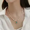 Colar de Pérolas Naturais de Água Doce Sementes de Milho Sem Caroço Feminino Retrô Elegante Estilo Étnico Antigo Corrente de Clavícula Estilo Designer