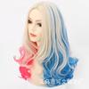 Peruca Personalizada para Mulheres com Ondas Grandes, Cosplay de Palhaço do Esquadrão Suicida, Cabelo Longo Cacheado com Partição Central da Arlequina para Performance de Halloween