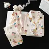Conjunto Fofo de Algodão Nuvem com Desenho Animado para Meninas do Ensino Fundamental e Médio, Cardigã de Manga Longa e Pijama, Roupa de Casa Infantil, Coleção Primavera/Outono 2026