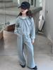 Traje para Niña Primavera y Otoño 2025 Nuevo Estilo Moda Infantil Niñas de Edad Media y Mayores Sudadera Casual de Encaje Conjunto de Dos Piezas