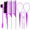 Peine para el cabello transfronterizo, cepillo para cejas, peine iluminador, peine de plástico de tres filas, peine de cola puntiaguda, pinza para tirar del cabello, juego de cepillo para cejas