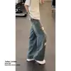 Jeans Retro Americano Estampado com Letras para Homens e Mulheres, Novo Estilo Outono, Calça Versátil de Perna Reta Solta, Perna Larga, Comprimento até o Chão
