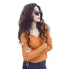Elegante y estilizado suéter de punto naranja con diseño hueco en V, perfecto como capa interior para la primavera. También disponible en color negro