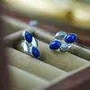 Pendientes de Plata S925 Chapados en Oro Lapislázuli Turquesa Diseño de Nicho Moda Simple Elegantes Versátiles para el Trabajo