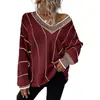 Marca independiente europea y americana otoño e invierno nuevo suéter casual holgado a rayas para mujer top de punto vintage transfronterizo con cuello en V