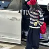 Conjunto de Rayas Anchas con Cuello Alto para Niña, Nuevo Estilo Otoño 2026, Sudadera con Media Cremallera y Pantalones de Pierna Ancha Set de Dos Piezas para Niños Tallas Mediana y Grande