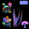 Decoração de Aquário Coral Silicone Macio Brilhante Cogumelo Aquário Conjunto de 4 Peças Paisagismo Brilhante