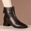 Botines Elegantes de Piel de Oveja para Mujer Otoño/Invierno 2026, Punta Cuadrada, Tacón Grueso, Cremallera Trasera Versátil, Adelgazantes, Suela Suave, Zapatos de Moda