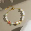 Pulseira Original de Ágata Cabacinha da Sorte para Mulheres, Prata Pura, Novo Estilo Chinês, Pulseira com Contas de Pérolas para Sorte e Prosperidade, Joia de Mão Estilo Nacional