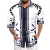 Camisa Masculina Europeia e Americana Transfronteiriça Nova Primavera e Outono Estilo Palácio Impressão Digital 3D Tendência Manga Longa