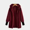Cardigã de Pelúcia com Capuz Cor Sólida Transfronteiriço, Outono e Inverno, Comprimento Médio, Engrossado e Forrado com Fleece, Caimento Solto, Estilo Preguiçoso, Emagrecedor e Elegante, Casaco