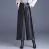 Pantalones de Pierna Ancha de Cuero PU para Mujer Otoño 2026 Nuevo Estilo Versión Coreana de Nueve Décimas Partes Sueltos Adelgazantes de Cintura Alta Pierna Recta Casual