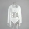 Conjunto de tres piezas de bata, ropa interior y shorts para comercio exterior transfronterizo, nuevo pijama de punto primavera 2025 europeo y americano, ropa de casa para mujer