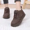 Botas de Nieve para Mujer en Invierno, Nuevo Color Puro Estilo Coreano con Cordones Más Terciopelo Cálido y Engrosado Botas Casuales para Mujer con Cordones