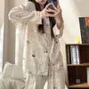 Pijama Súper Lindo de Dibujos Animados de Perrito Japonés para Mujer Primavera y Otoño Manga Larga Pantalón Largo Conjunto Estilo Princesa Femenino Ropa de Casa