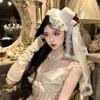 Feito à mão lolita chapéu elegante para festa de chá flor acessórios de vestido de noiva chapéu cla lolita com véu