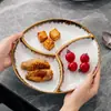 Prato de Cerâmica Banhado a Ouro com Três e Quatro Compartimentos Prato Ocidental para Frutos do Mar Prato de Lanche para Frango Braiseado e Frito Louças de Luxo Acessível Estilo Escandinavo